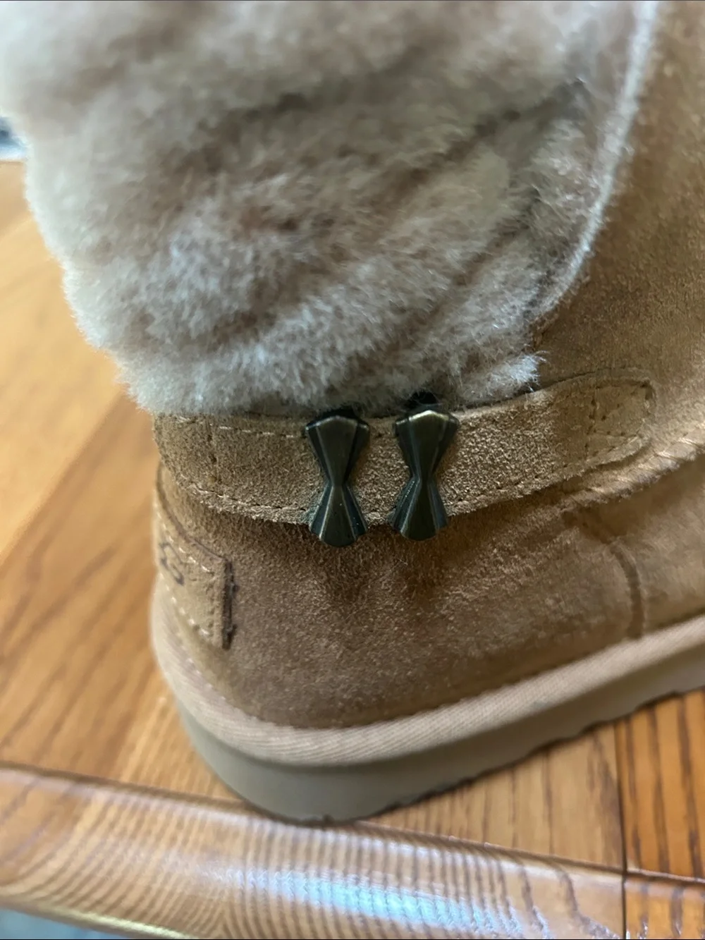 UGG Tan Suede Shearling Cuff Short Boots